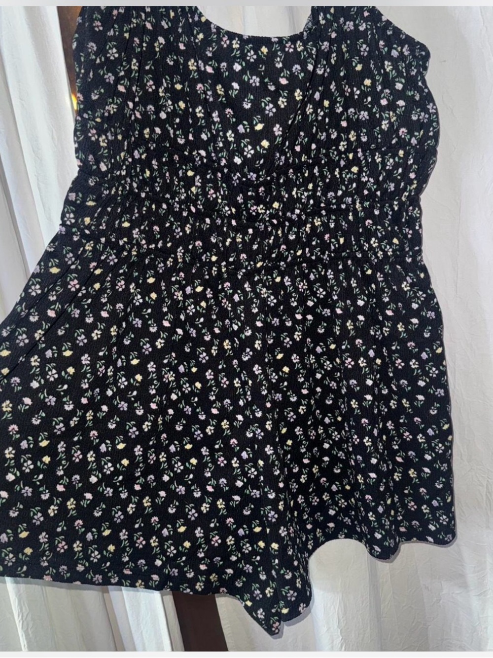 Divided Black Floral Smocked Circle Skater Skirt